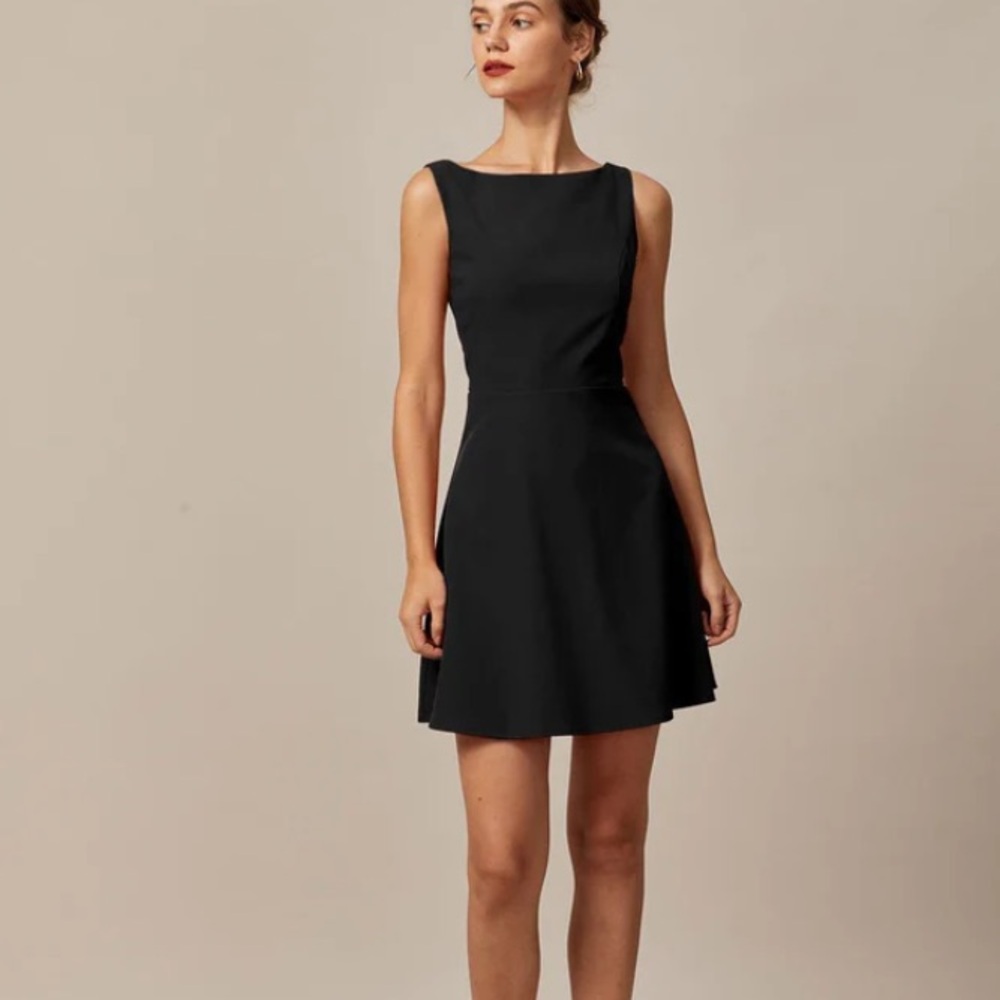 NWT Black Boat Neck High Waisted Mini Dress Sz S